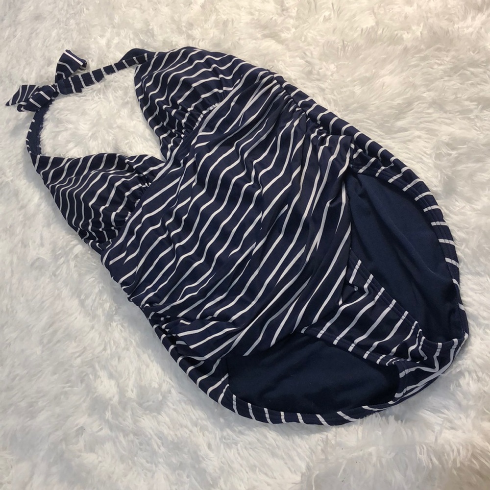 Blue Striped One Piece Swimsuit